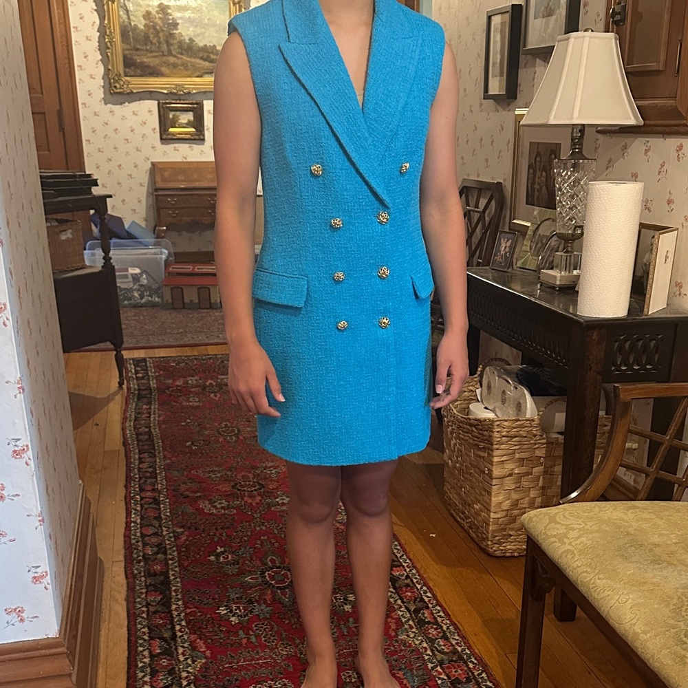 Zara Elegant Blue Double-Breasted Women's Dress
